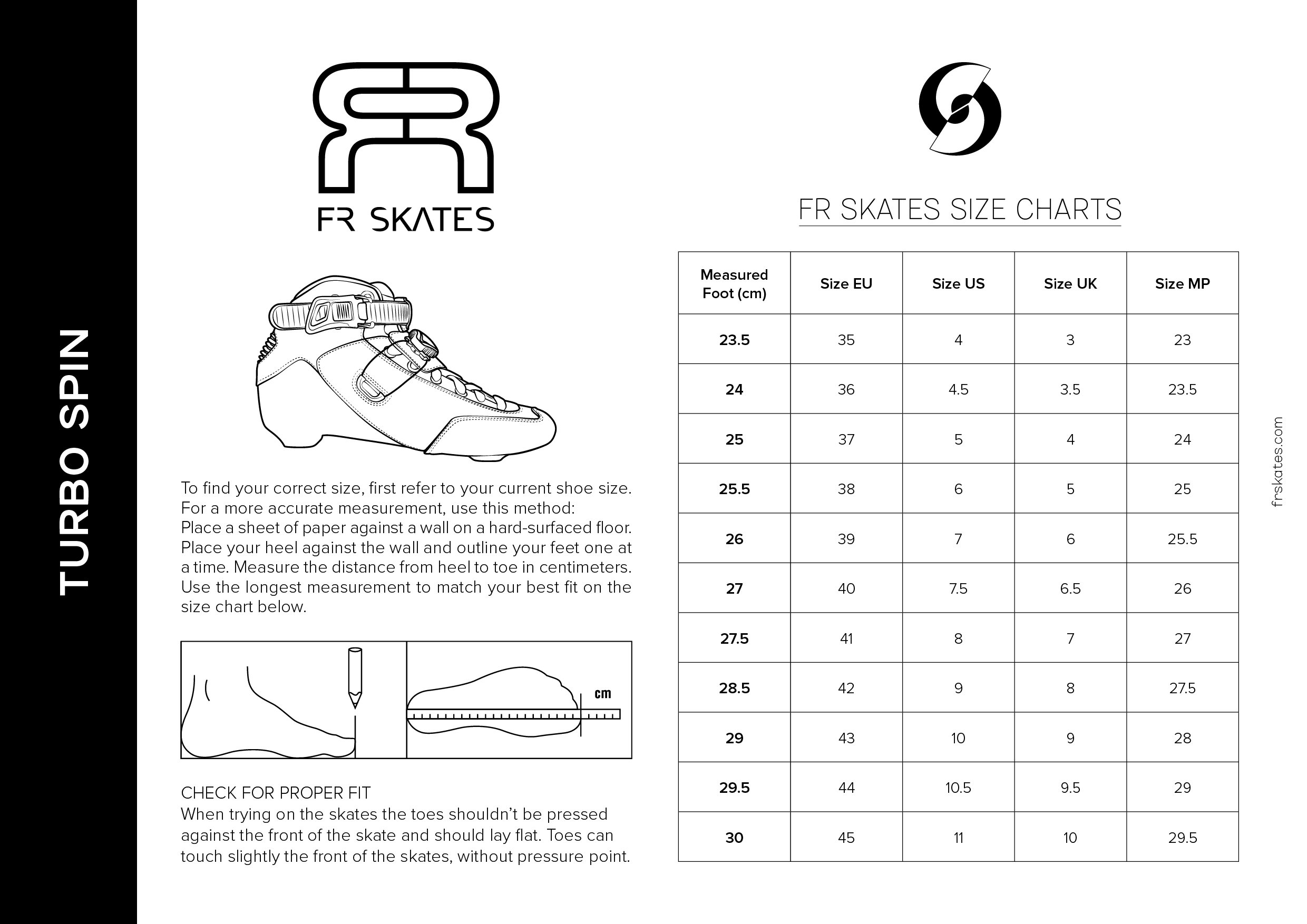 FR SIZE CHART - TURBO SPIN